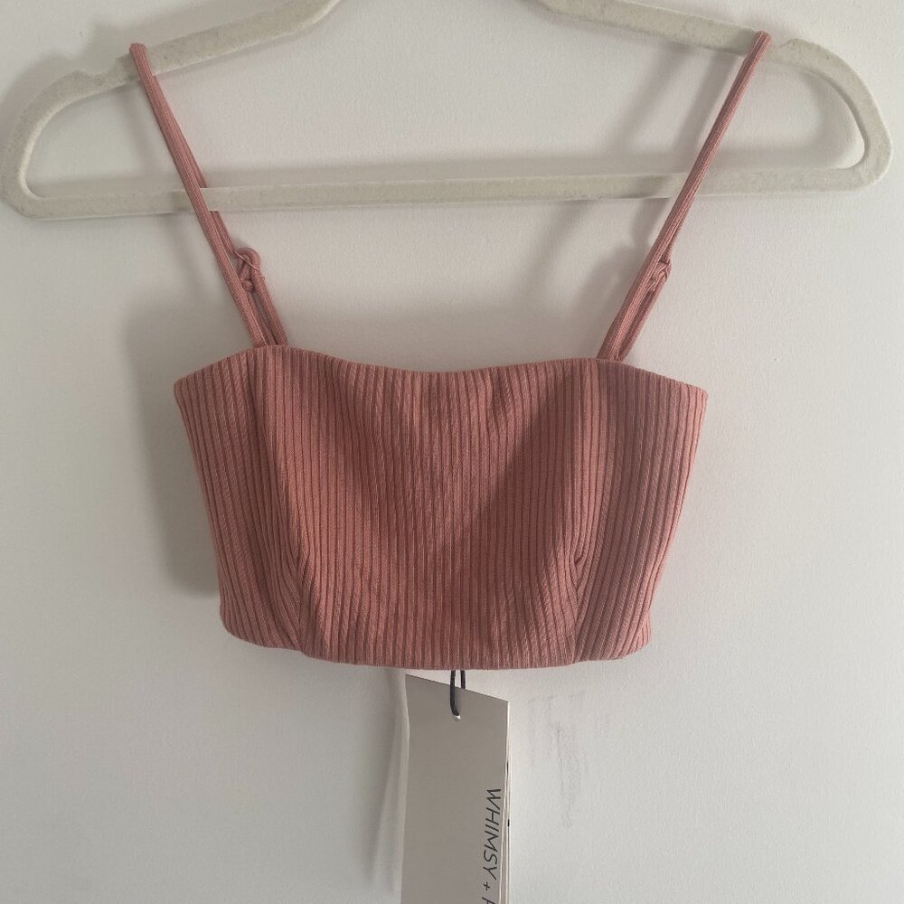 NWT Whimsy & Row Blush Pink Ribbed Bandeau Crop Top Sz XS